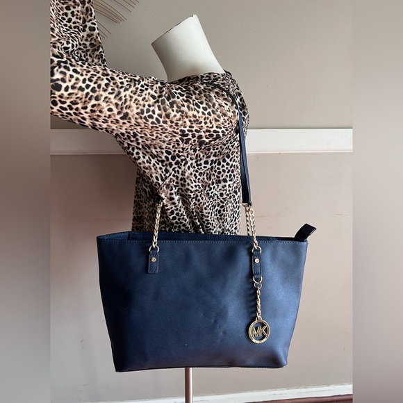Michael Kors Dark Blue Tote with Gold Accents - Picture 2 of 7